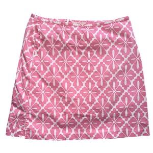 HBA‎ Pink White Geometric Floral Mini Skort Side Slit Size 8 Cotton Blend